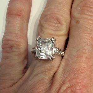 Classic Silver-Tone Clear Stone Statement Ring